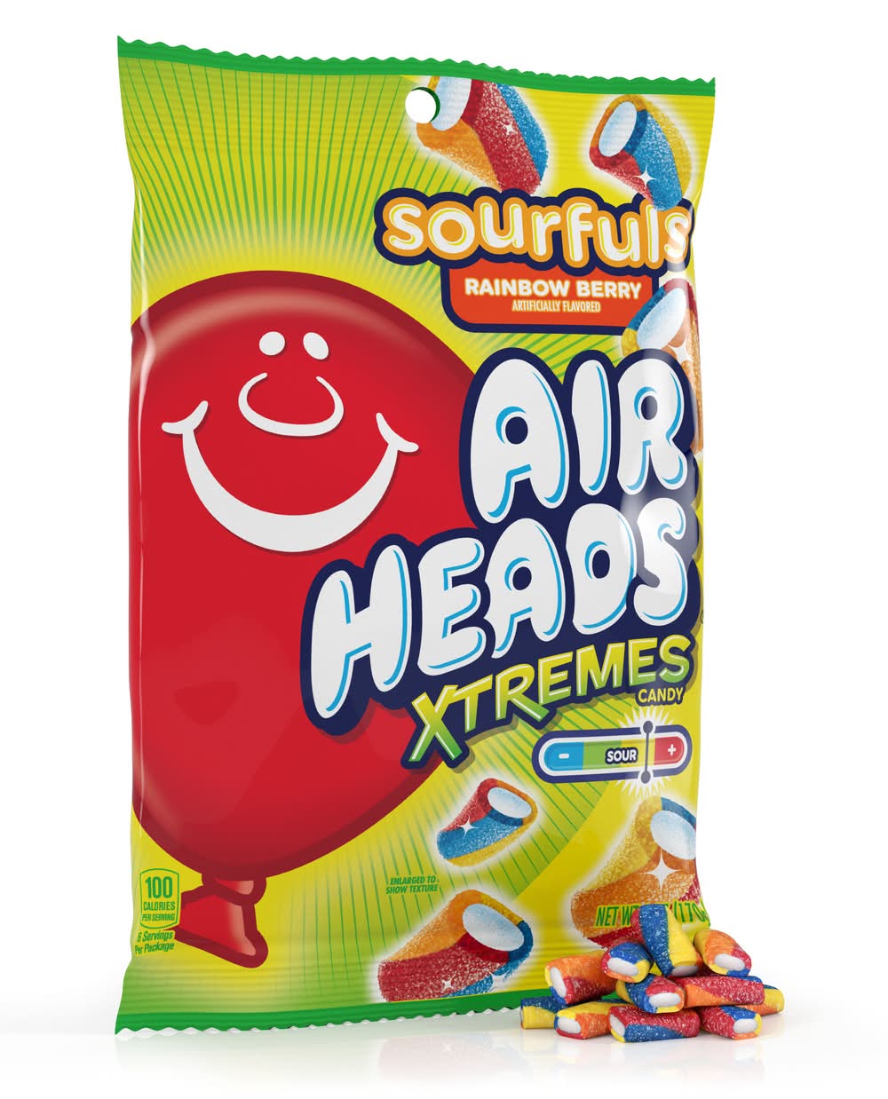 Airheads Xtremes Sourfuls Soft & Chewy Candy, Rainbow Berry (6 oz)