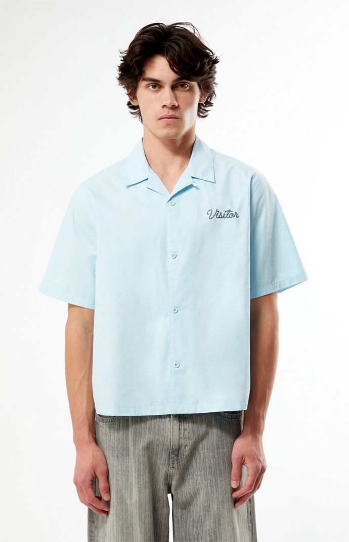 Men's Farms Woven Camp Shirt Blue L