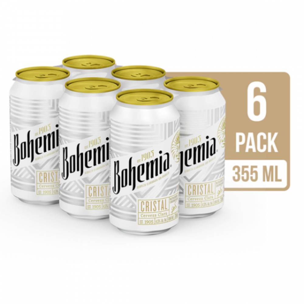 Bohemia cerveza clara cristal (6 pack, 355 ml)
