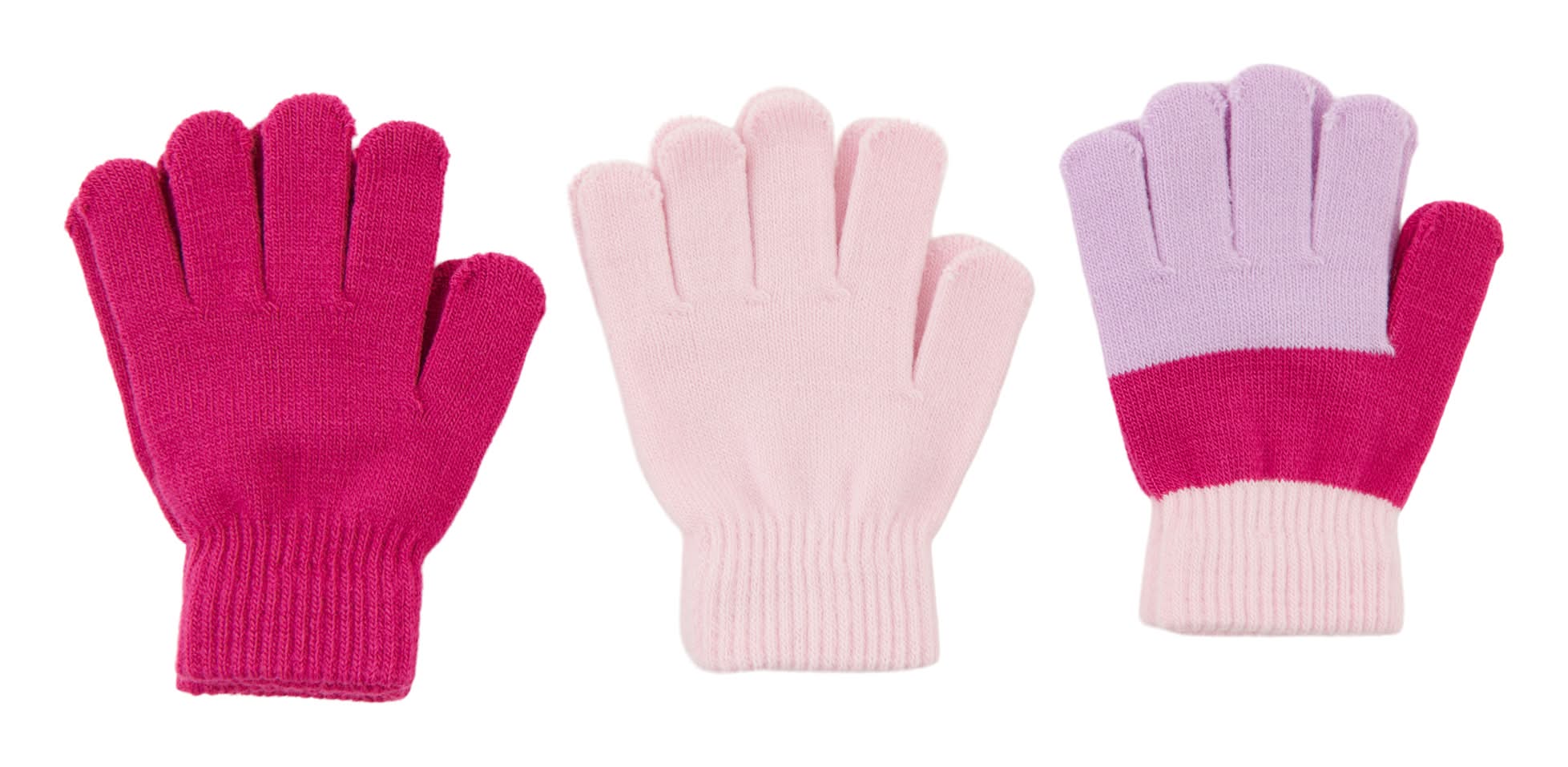 Girls' Magic Stretch Gloves, 3-Pack (OS, Magenta)