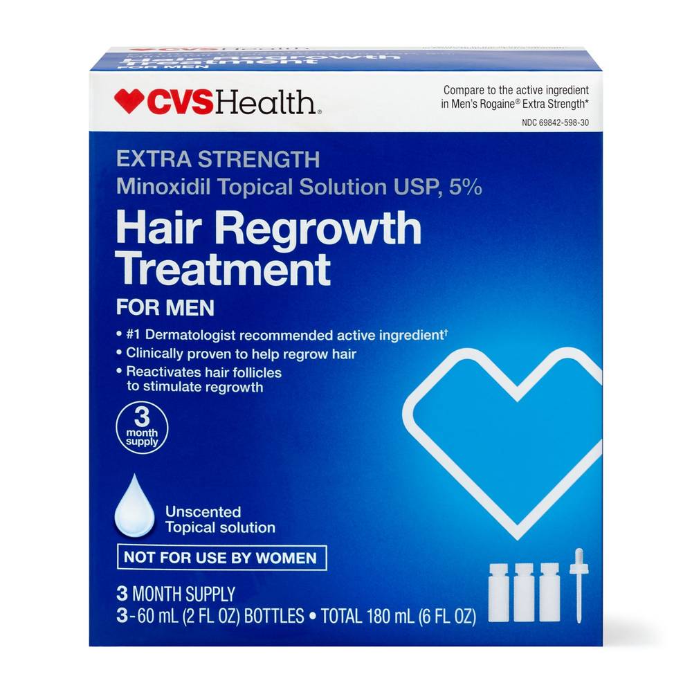 Cvs Health Men'S Extra Strength 5% Minoxidil Solution For Hair Regrowth, 3 Month Supply