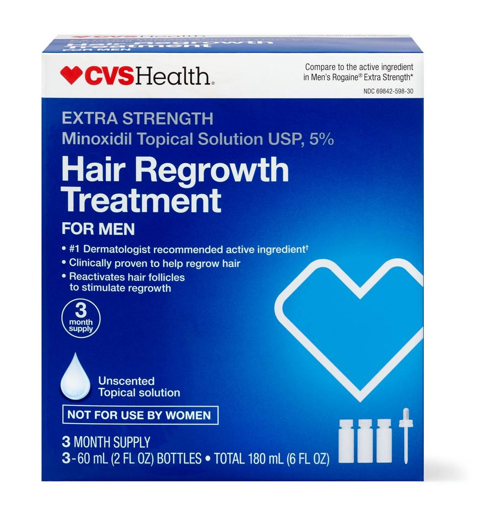 Cvs Health Men'S Extra Strength 5% Minoxidil Solution For Hair Regrowth, 3 Month Supply