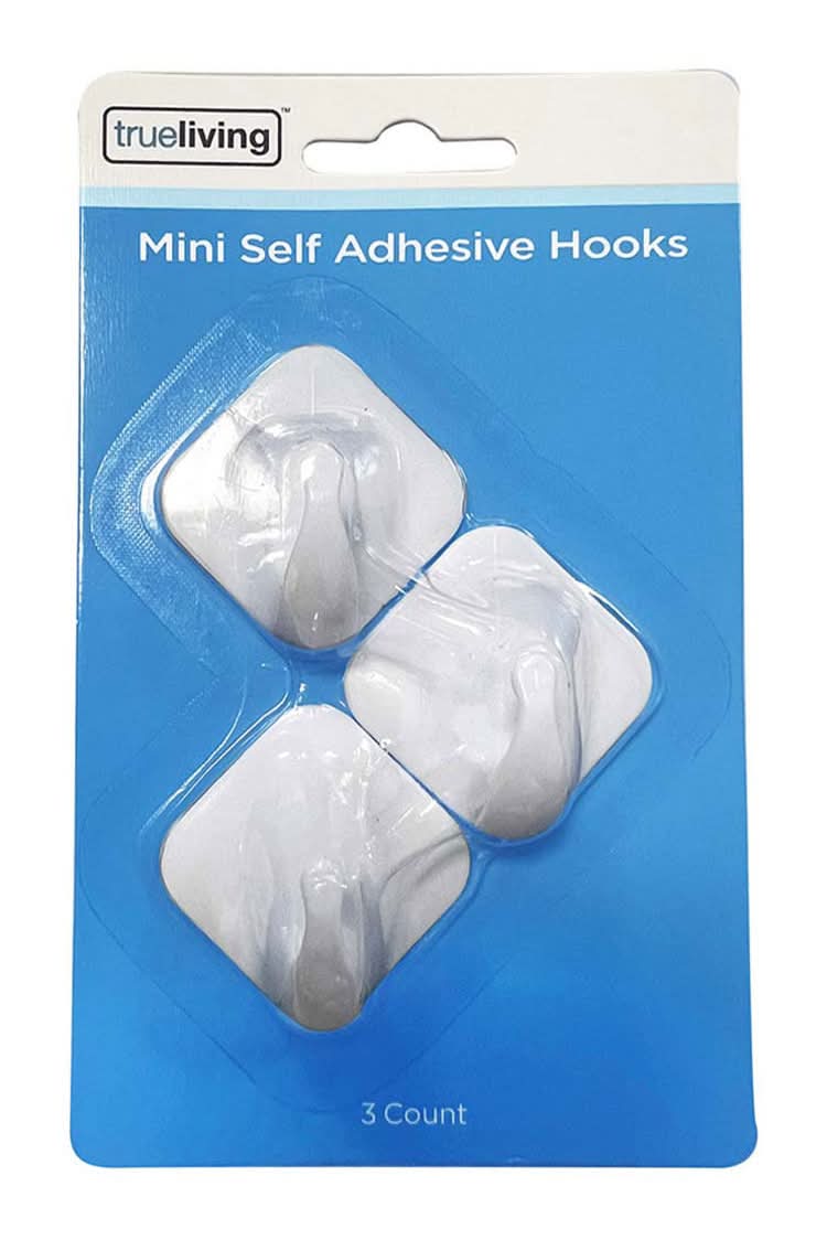 True Living Mini Self Adhesive Hooks White 3 Ct