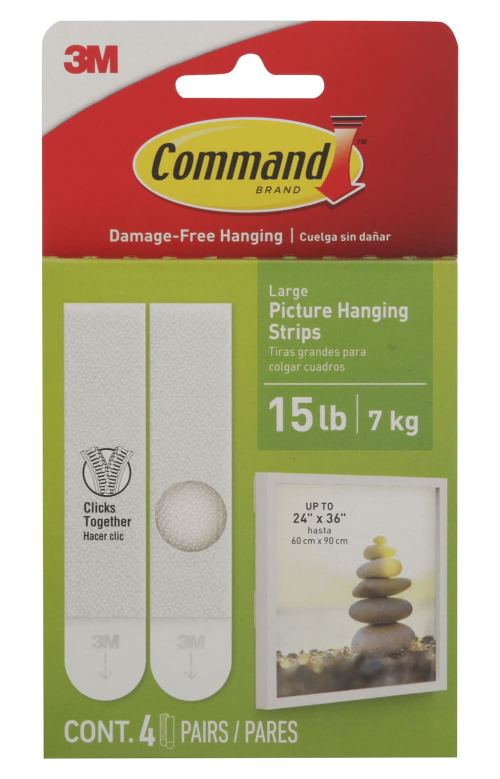 Command Damage Free Hanging Strips Holds 15 lb, 24x36 in, White (4 ct)