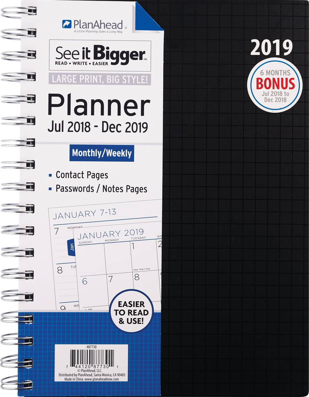 Planahead See It Bigger Large Print 15 Month Monthly/Weekly Planner, Assorted Styles