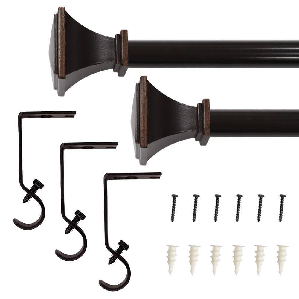 Stylewell 48 In. - 84 In. Telescoping 5/8 In. Single Curtain Rod Kit In Oil-Rubbed Bronze With Trumpet Square Finials