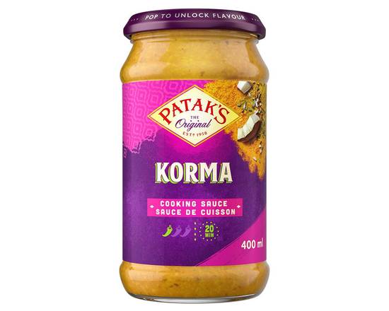 Patak's · Sauce de cuisson crème et noix de coco Korma Original de Patak's (400 ml) - Korma cooking sauce (400 mL)