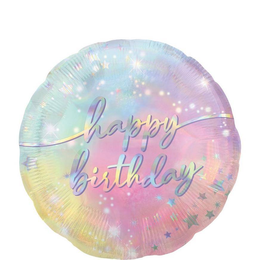 Uninflated Iridescent Luminous Happy Birthday Foil Balloon, 18in