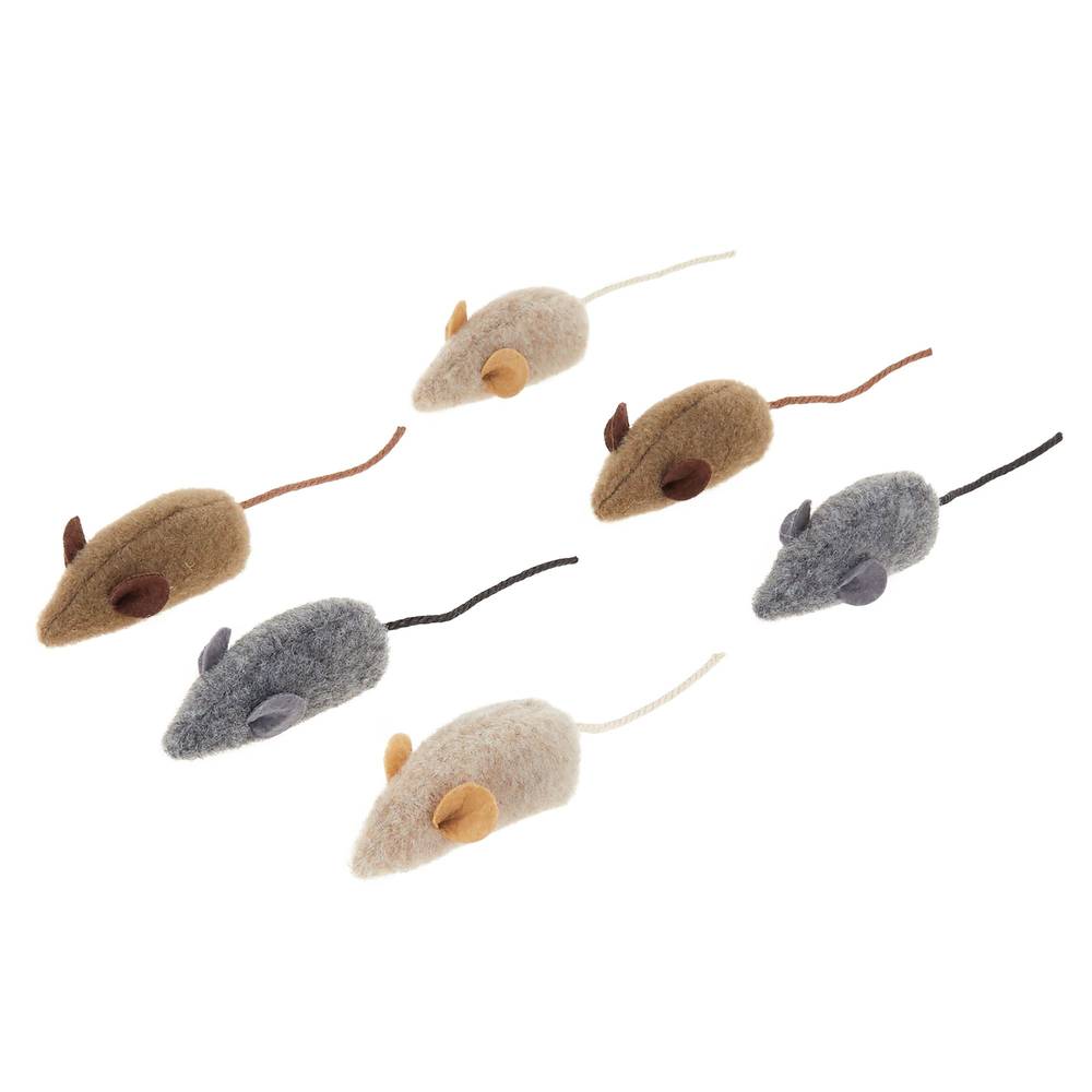 Whisker City Wool Mice Cat Toys, Assorted (6 ct)