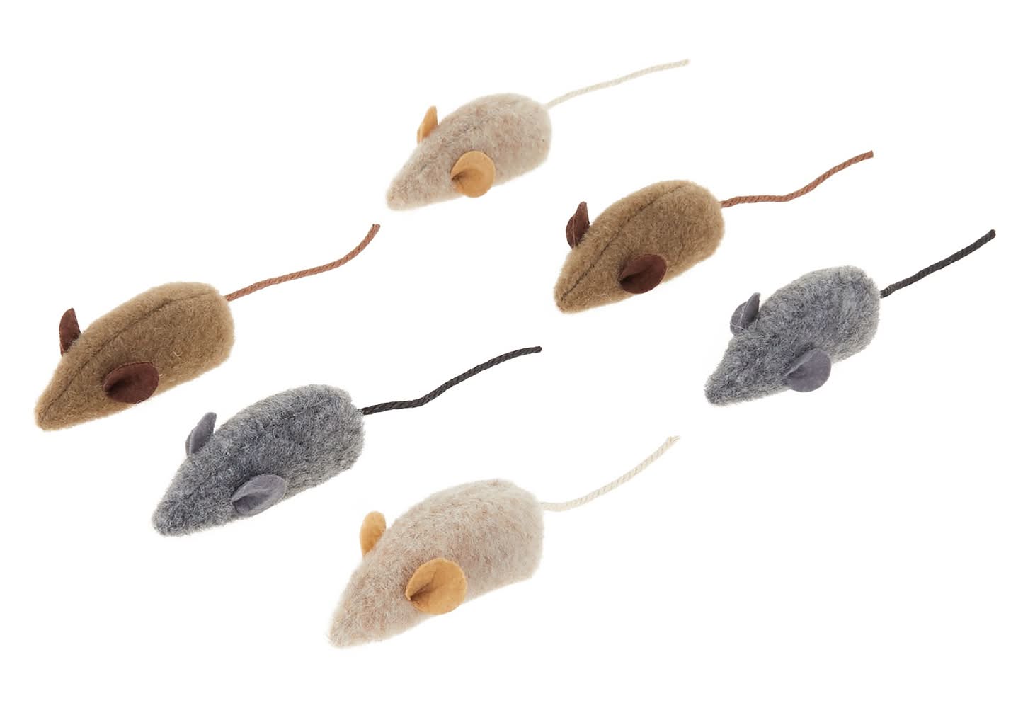 Whisker City® Wool Mice Cat Toys - 6 Pack (Color: Brown)