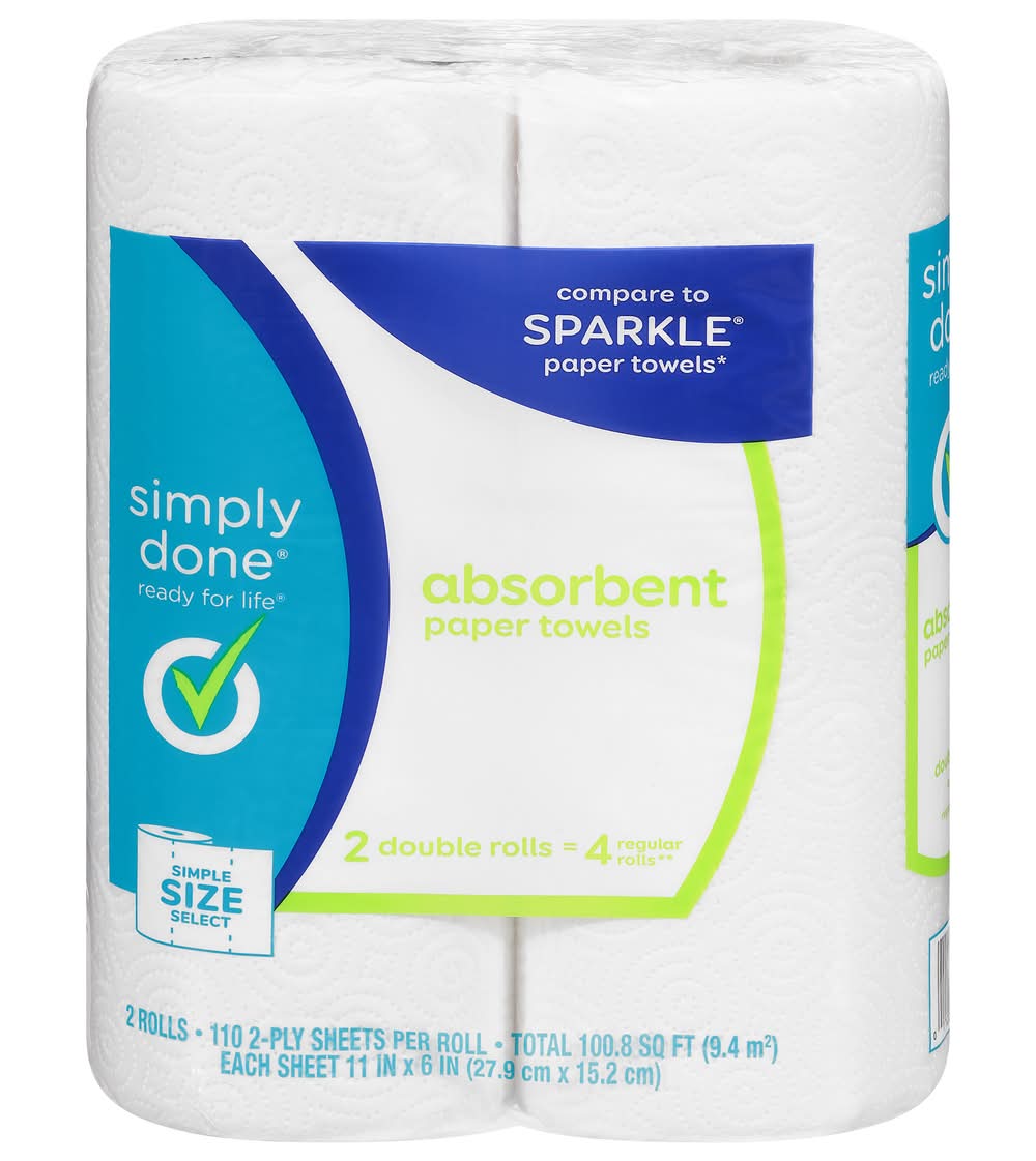 Simply Done Absorbent Paper Towel Rolls, 11x6 in (2 ct)
