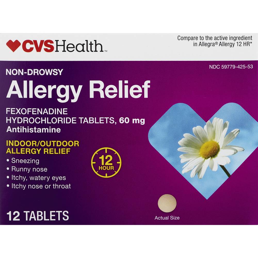 CVS Health Non-Drowsy 12HR Allergy Relief Fexofenadine HCl 60mg, 12 CT