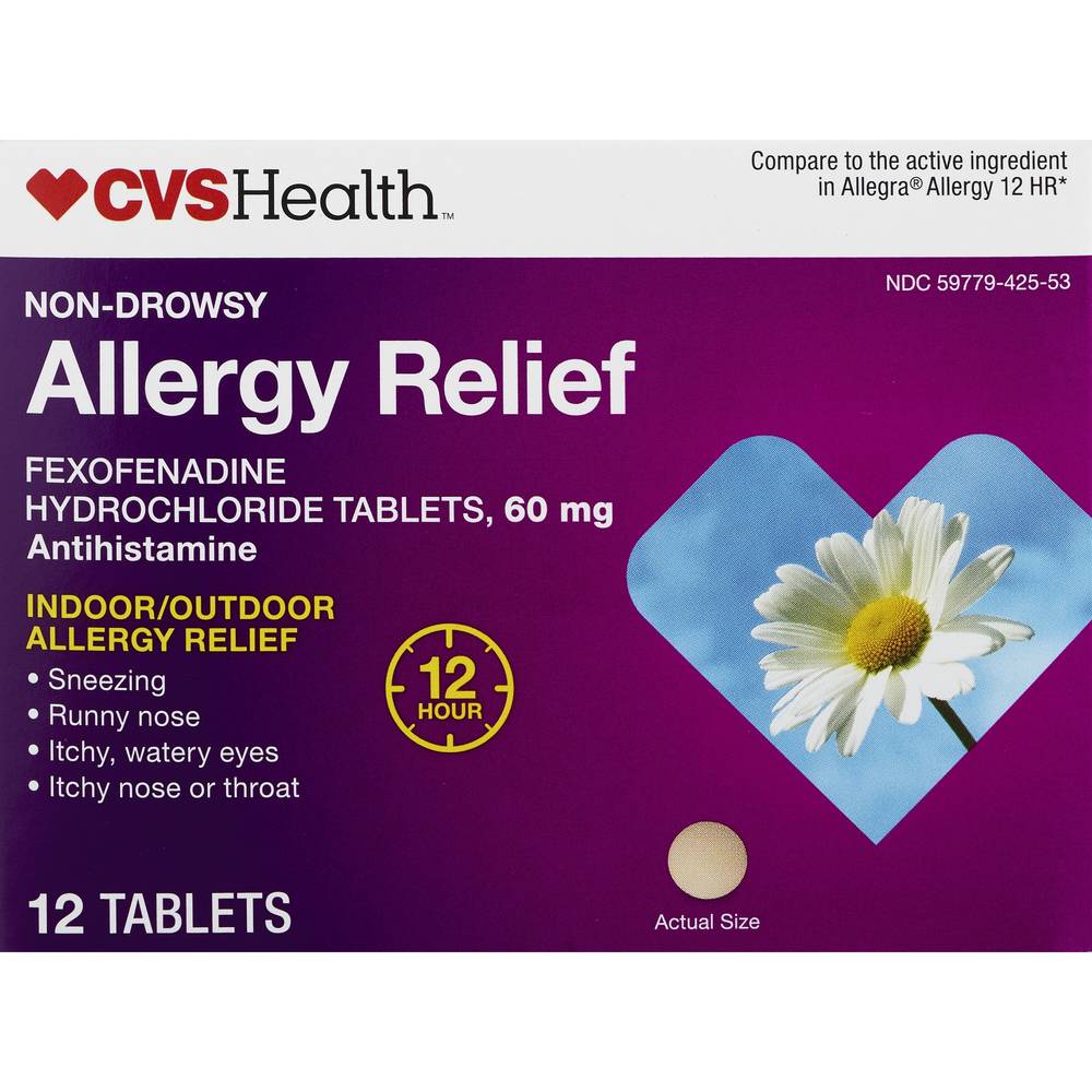 Cvs Health Non-Drowsy 12Hr Allergy Relief Fexofenadine Hcl 60Mg, 12 Ct