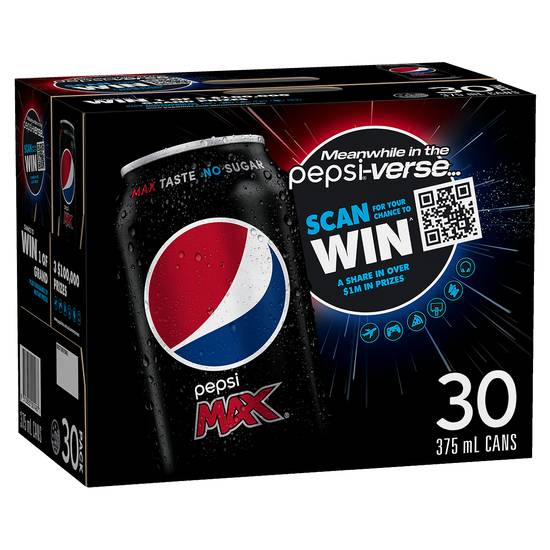 Pepsi Max Soft Drink 30 Ct, 375 ml
