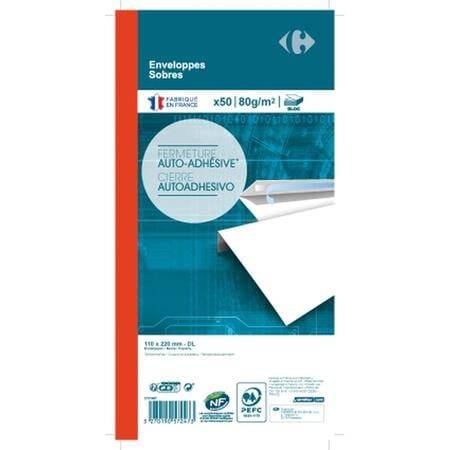 Enveloppe adhésive 80g/m² - 110x120mm - blanc - x25 CARREFOUR - le lot de 25 enveloppes