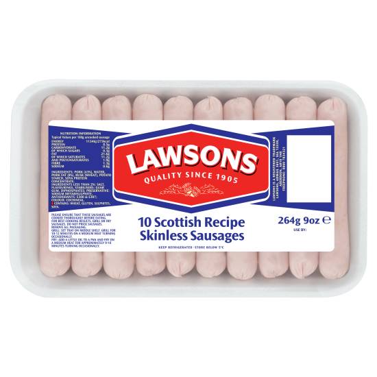 Lawson 10 Scottish Recipe Thin Skinless Sausages 264g