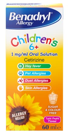 Benadryl Tutti Frutti, Ages 6+ Children's Allergy Syrup (60ml)