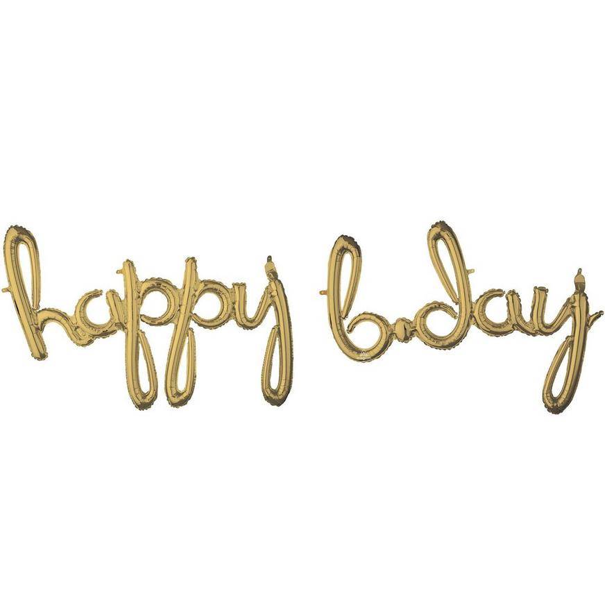 Party City Uninflated Air-Filled Happy B-Day Letter Balloon Banner (gold)