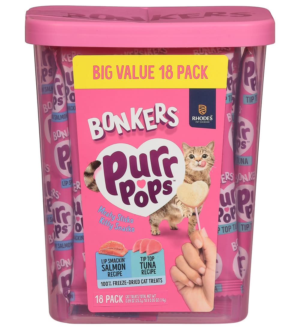 Bonkers Purr Pops Lickable Cat Treats, Salmon-Tuna (18 x 0.05 oz)