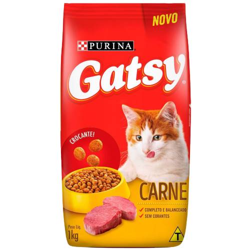 Purina ração seca para gatos adultos sabor carne gatsy