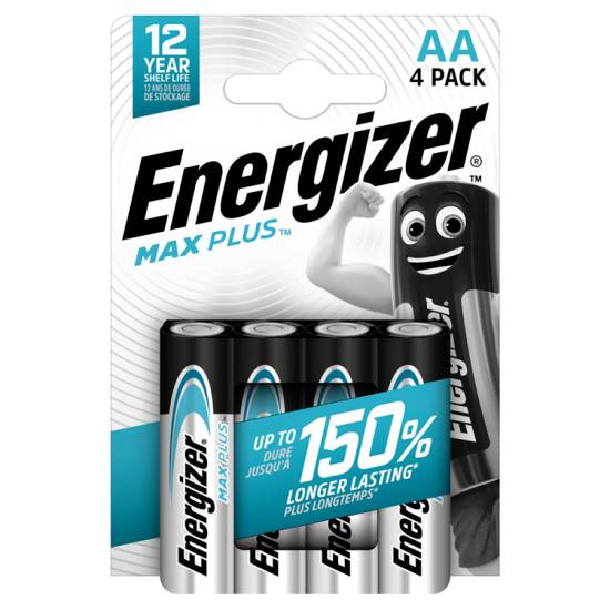 Energizer Max Plus Aa Batteries, Alkaline, 4 pack