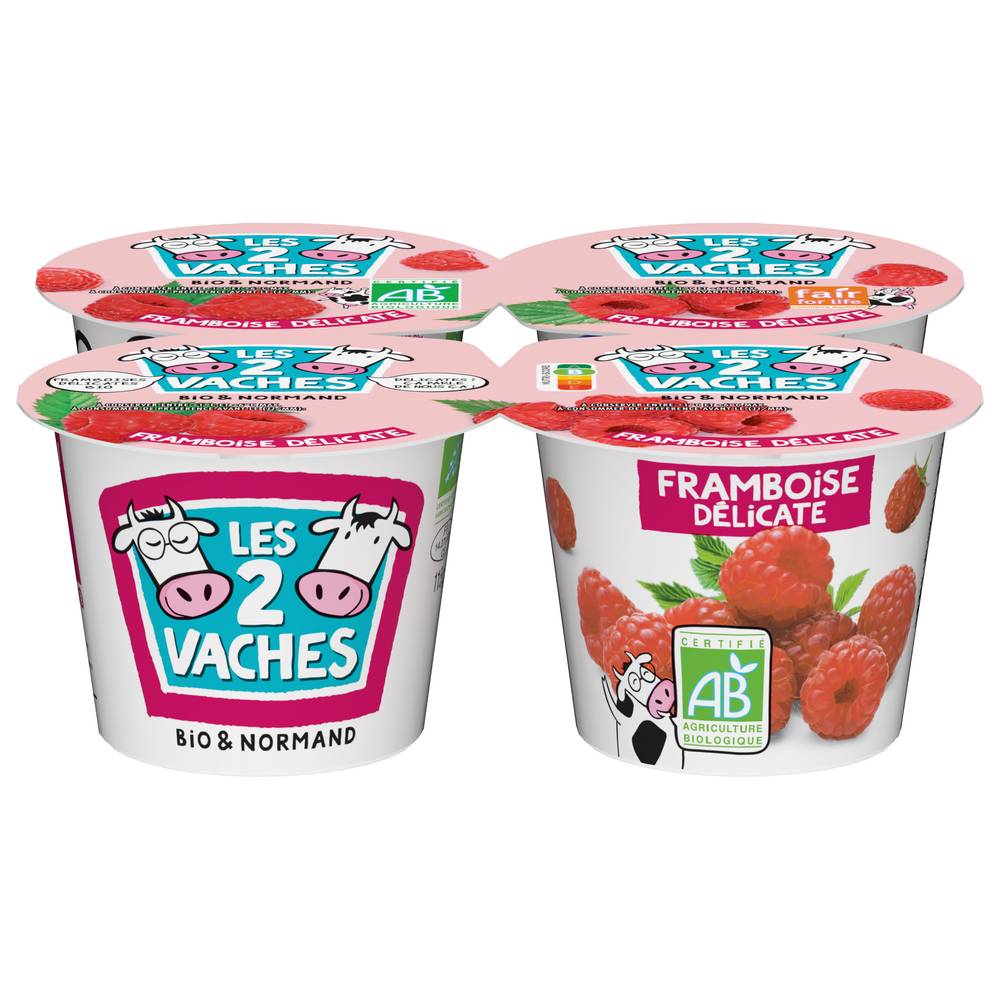 Les 2 Vaches - Yaourt aux fruits bio framboise (4 pièces)