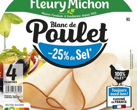 Blanc de Poulet Doré au Four -25% de Sel - 4 Tranches 160g - Fleury Michon