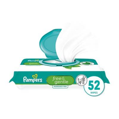 Pampers Free & Gentle Baby Wipes, 7 x 6.7 in (52 ct)