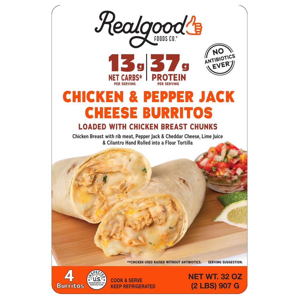 Real Good Food Chicken & Pepperjack Burritos, 32 oz, 4-count