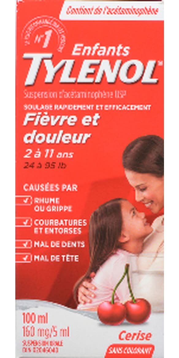 Tylenol Children's Fever & Pain Suspension Liquid 160 mg For Ages 2-11 Years, Cherry (100 ml)