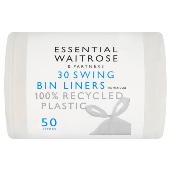 Waitrose Essential Swing Bin Liners Tie Handles 50 Litres (30 ct)