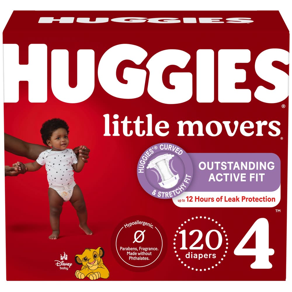 Huggies Little Movers Disposable Diapers, Size 4 (10 lbs, 120 ct)
