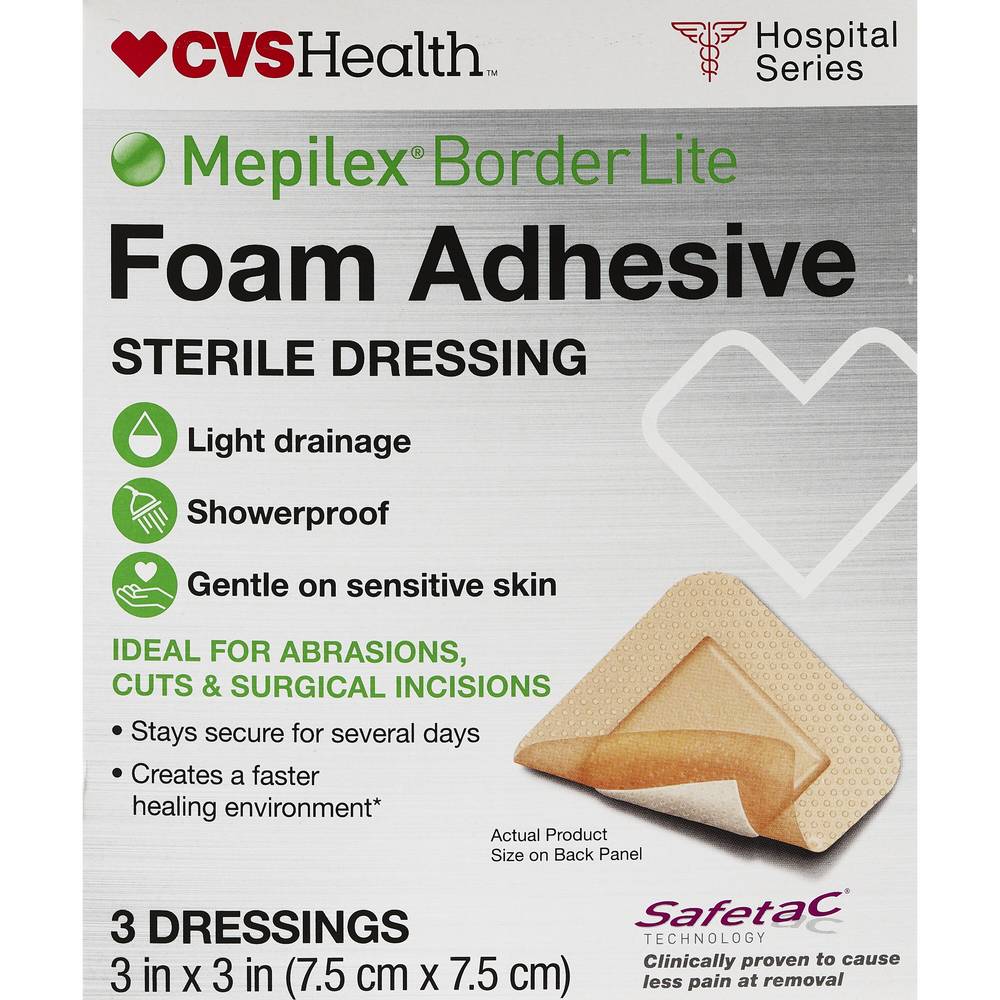 CVS Health Mepilex Border Lite Foam Adhesive Sterile Dressings, 3 IN x 3 IN, 3 CT