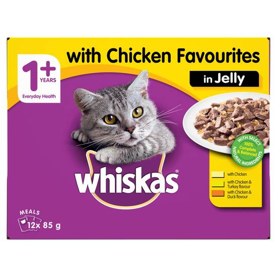 Whiskas 1+ Years Wet Cat Food Chicken In Jelly Pouch (12 Pack) 85g