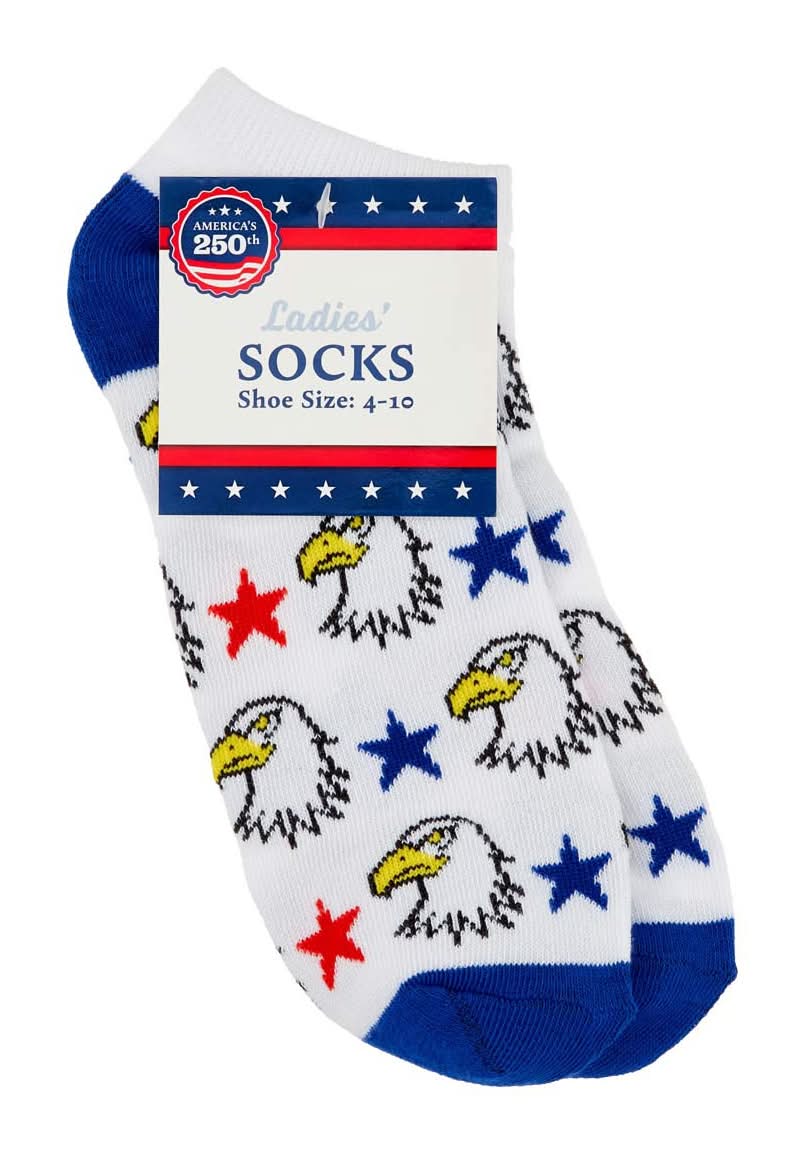 Patriotic Eagle And Star Print Ladies Low Cut Socks