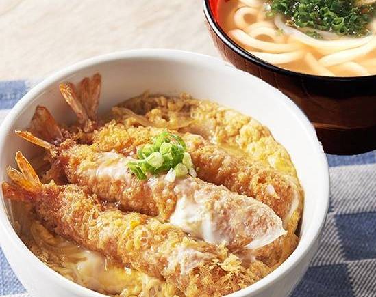 豪快に3本！ぷりっぷり海老フライとじ丼と選べるミニ讃岐うどんセット