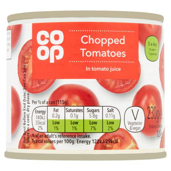 Co-Op Chopped Tomatoes in Tomato Juice 230g