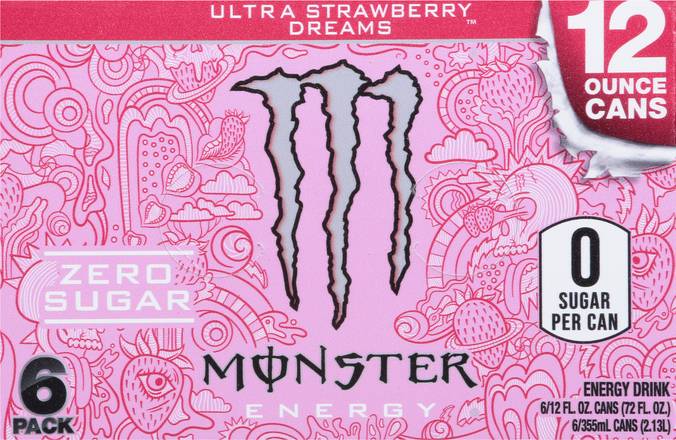 Monster Zero Sugar Ultra Dreams Energy Drink (6 pack, 12 fl oz) (strawberry)