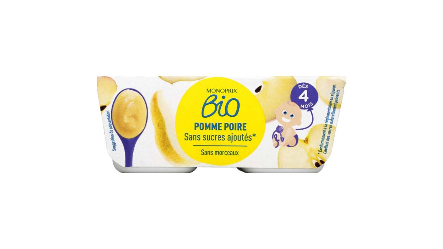 Monoprix Bio - Compote sans sucres ajoutés dès 4 mois, pommes - poires, (4)