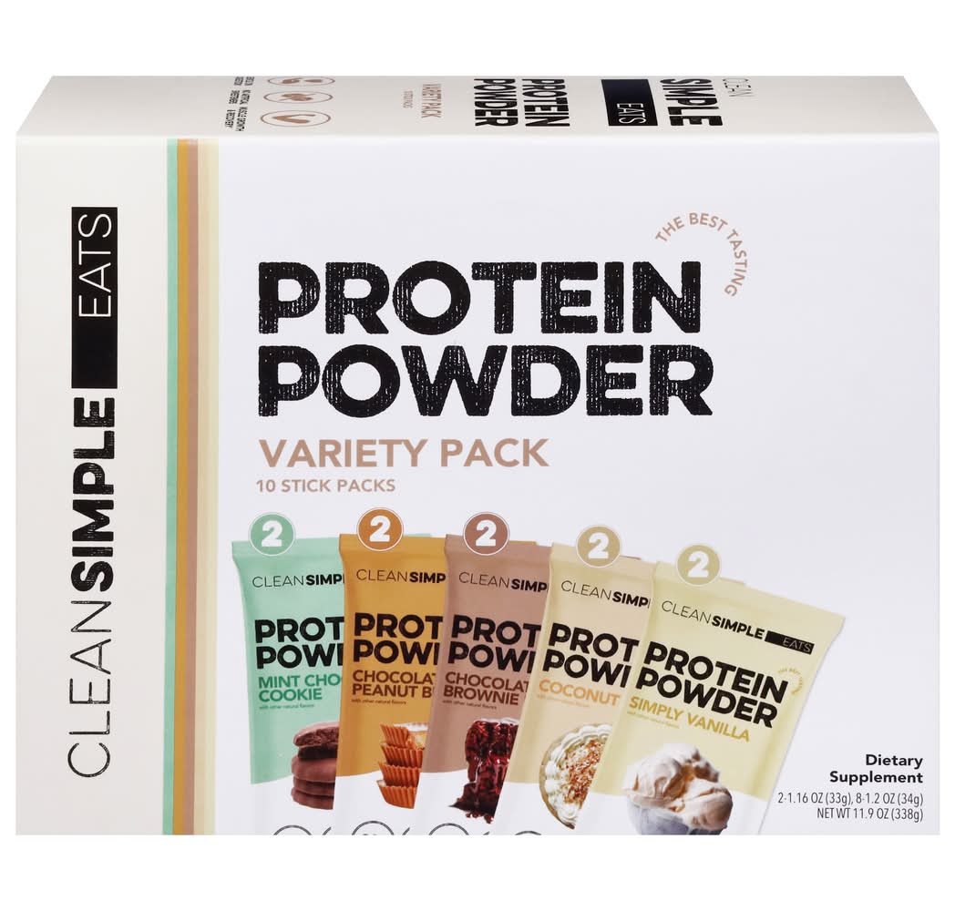 Clean Simple Eats Protein Powder Sticks Variety pack, Assorted (11.9 oz, 10 ct)