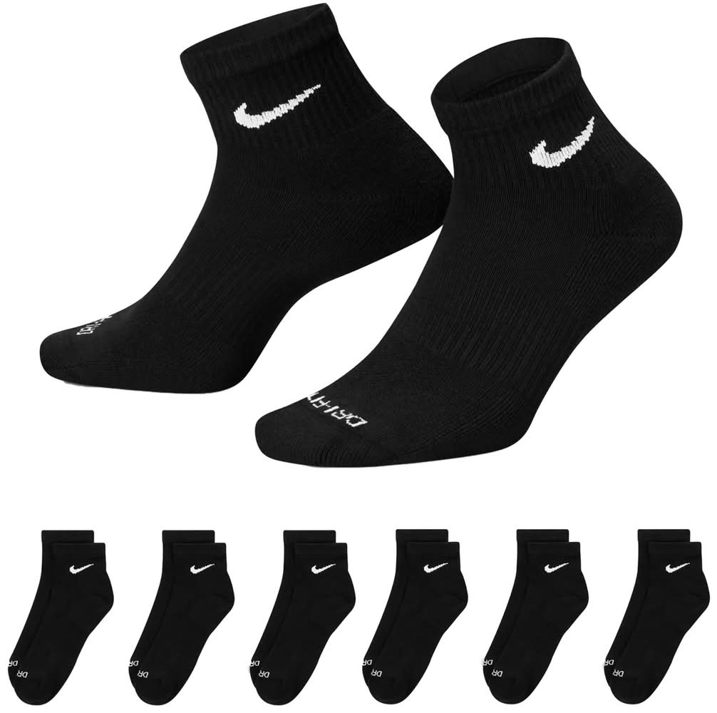 Nike Dri-FIT Everyday Plus Cushioned Training Ankle Socks - 6 Pack (Black/White, S)