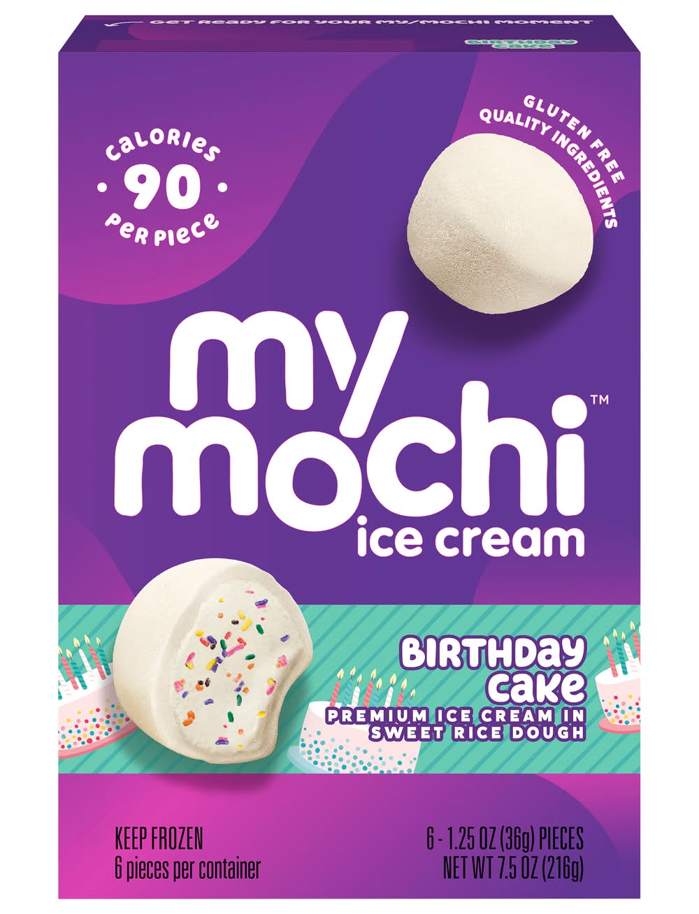 My/Mochi Birthday Cake Ice Cream in Sweet Rice Dough (1.25 oz, 6 ct)
