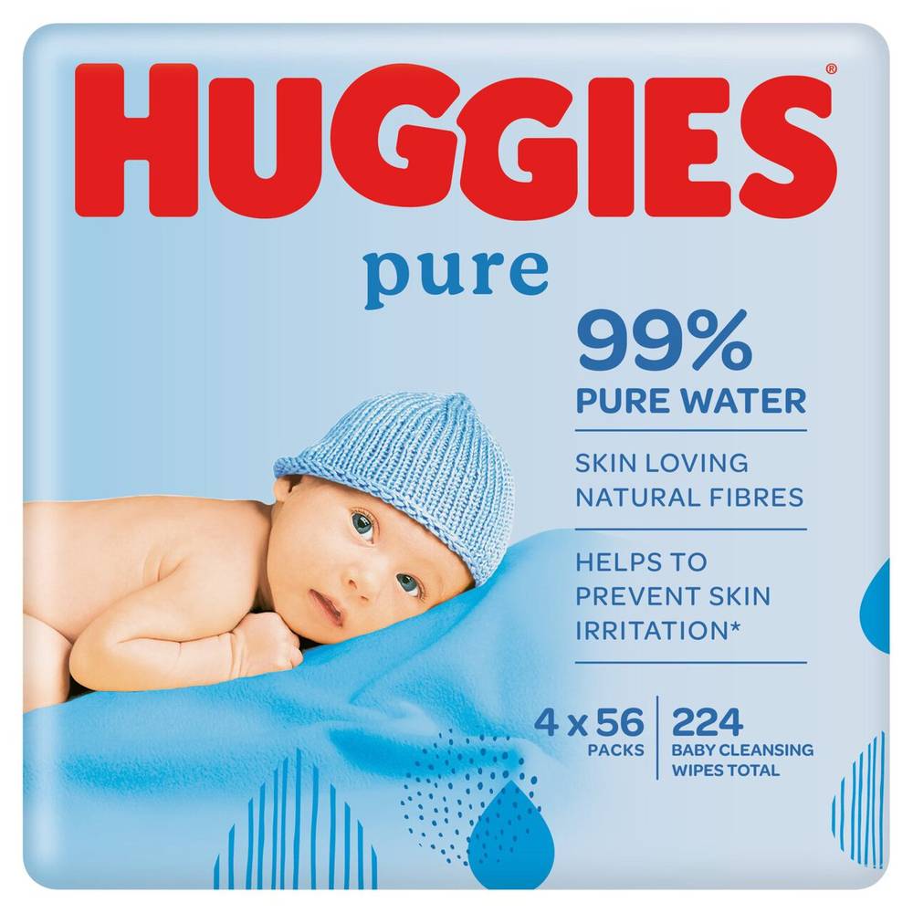 Huggies Pure 99% Water Baby Wipes, Multipack (4 x 56each)