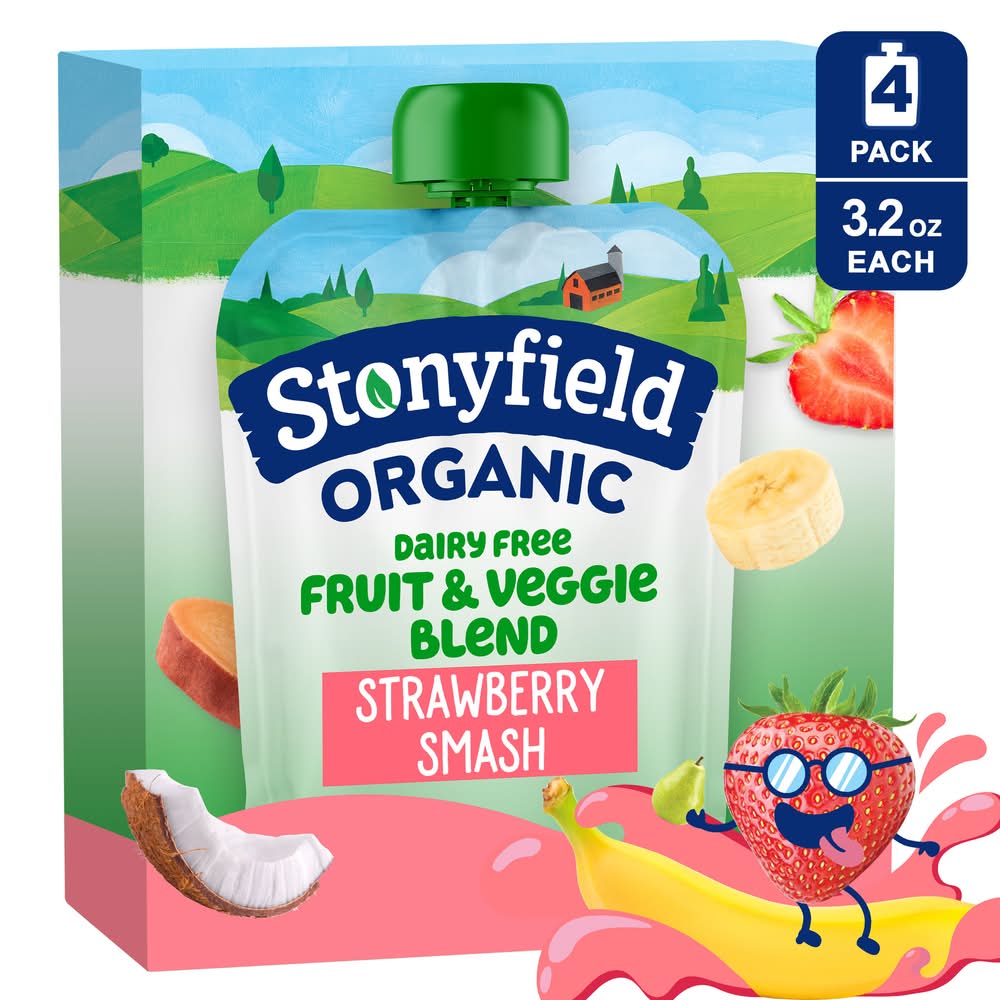Stonyfield Organic Dairy Free Smoothie Pouches, Stawberry Smash (12.8 oz, 4 ct)