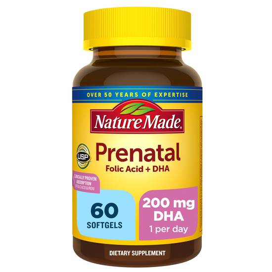 Nature Made Prenatal Multivitamin + 200 mg DHA Softgels to Support Baby's Development, 60 CT