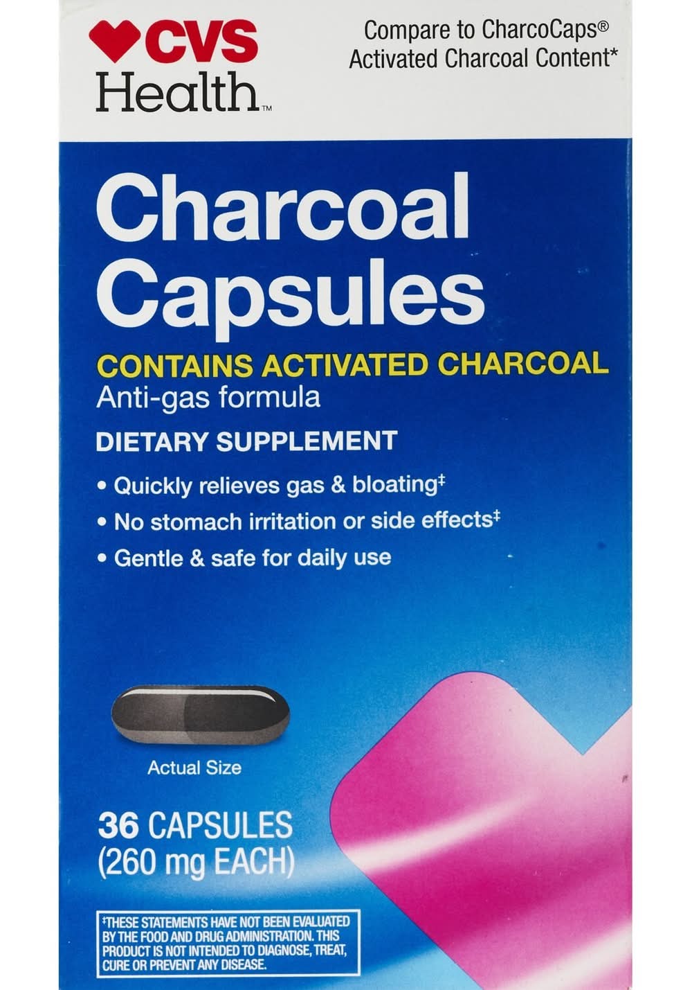 CVS Health Activated Charcoal Supplement Capsules 260 mg (36 ct)