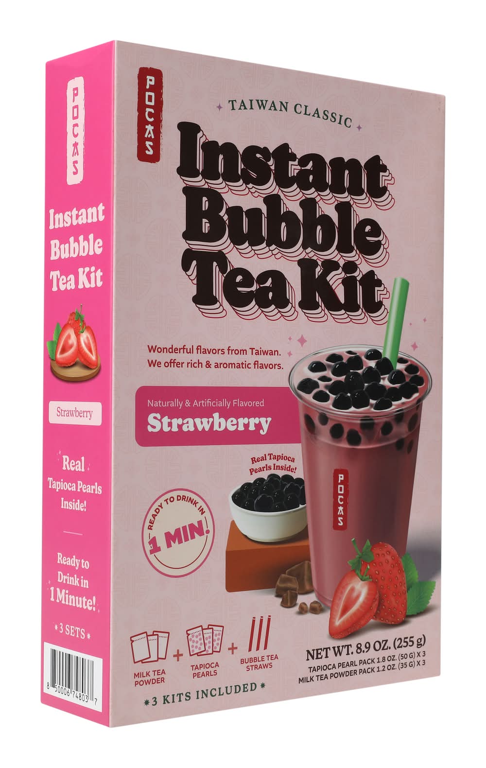 Pocas instant Bubble Tea Kit 3-Count Strawberry