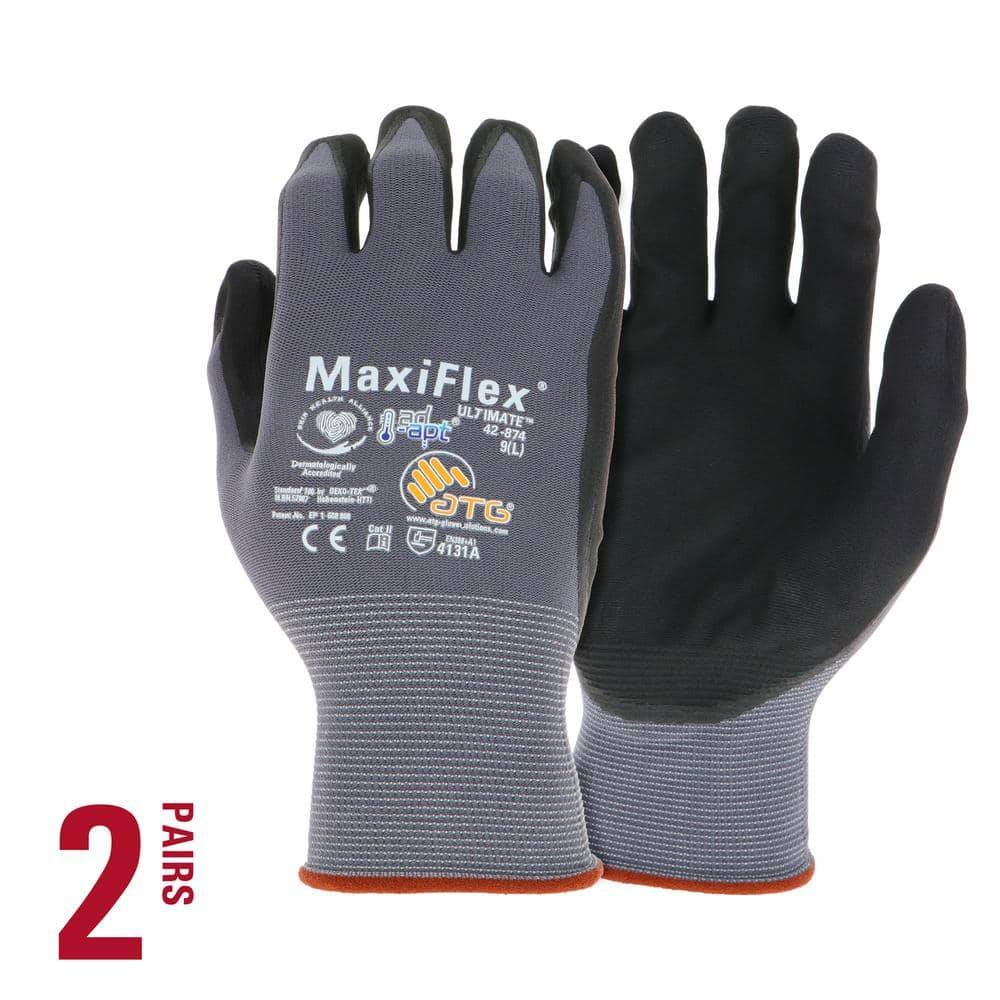 Atg Maxiflex Ultimate Men'S Large Gray Nitrile-Coated Outdoor And Work Gloves With Ad-Apt Hand Cooling Technology (2-Pack)