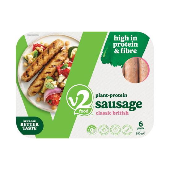 V2 Plant Based Classic British Sausages 390g (6 pack)