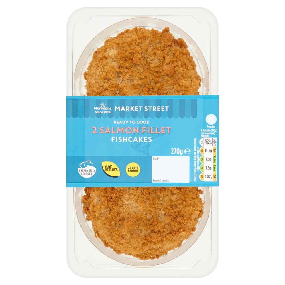 Morrisons Market Street Ready To Cook 2 Salmon Fillet Fishcakes 270G